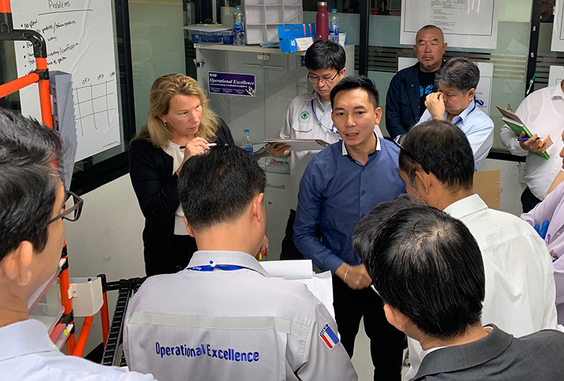 lean coaching working with team on shop floor