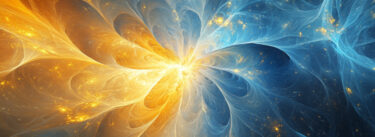 Abstract digital artwork of swirling golden and blue energy streams converging at a central glowing point, symbolizing dynamic flow and interconnectedness.